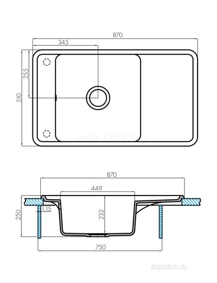 Купить Мойка для кухни из литого мрамора AQUATON Беллис 87 серый 1A724832BS230 (1a724832bs230) по цене 12790 руб., в Санкт-Петебруге в интернет магазине 100-Систем, а также дургие товары AQUATON из раздела Накладные мойки и Кухонные мойки