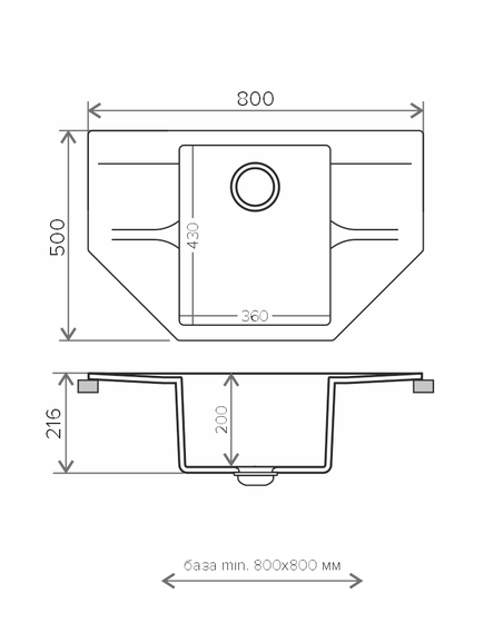 Купить Кухонная каменная мойка Polygran RIFF-800 серая (679061) по цене 9700 руб., в Санкт-Петебруге в интернет магазине 100-Систем, а также дургие товары POLYGRAN из раздела Накладные мойки и Кухонные мойки