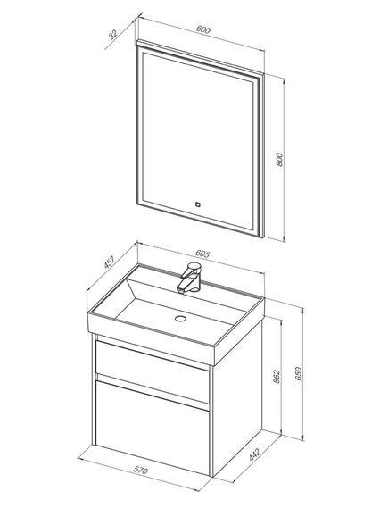 Купить Мебель для ванной Aquanet Nova Lite 60 дуб рошелье (2 ящика) (242920) по цене 41496.64 руб., в Санкт-Петебруге в интернет магазине 100-Систем, а также дургие товары AQUANET из раздела Готовые решения для ванной комнаты и Мебель для ванной комнаты