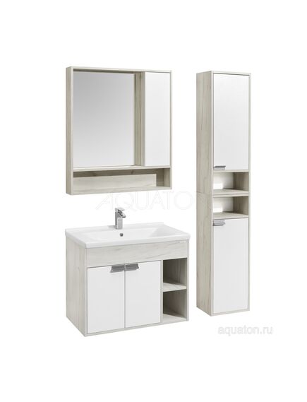 Купить Зеркальный шкаф AQUATON Флай 80 белый, дуб крафт 1A237702FAX10 (1a237702fax10) по цене 7330 руб., в Санкт-Петебруге в интернет магазине 100-Систем, а также дургие товары AQUATON из раздела Зеркальные шкафы для ванной и Мебель для ванной комнаты