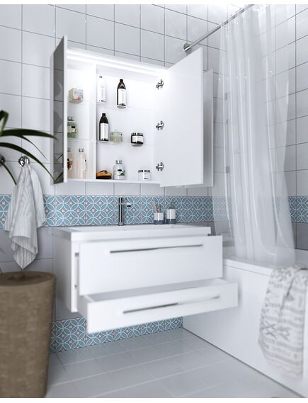 Купить 1MARKA Зеркало-шкаф Соната 90 3д с подсветкой, Белый глянец (ц0000007615) по цене 20652 руб., в Санкт-Петебруге в интернет магазине 100-Систем, а также дургие товары 1MARKA из раздела Зеркальные шкафы для ванной и Мебель для ванной комнаты