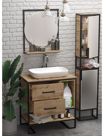 Купить 1MARKA Пенал зеркальный GRUNGE LOFT 35Н/П 1д (ц0000007989) по цене 11123.64 руб., в Санкт-Петебруге в интернет магазине 100-Систем, а также дургие товары 1MARKA из раздела Зеркальные шкафы для ванной и Мебель для ванной комнаты