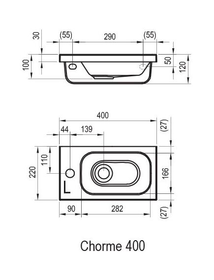 Купить Раковина Ravak Chrome 400 Белая левая (xjgl1100000) по цене 18150 руб., в Санкт-Петебруге в интернет магазине 100-Систем, а также дургие товары RAVAK из раздела Подвесные раковины и Раковины и пьедесталы