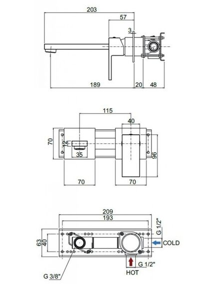 Купить Смеситель для раковины Cezares UNIKA-BLI2-NOP, черный (unika-bli2-nop) по цене 33470 руб., в Санкт-Петебруге в интернет магазине 100-Систем, а также дургие товары CEZARES из раздела Встраиваемые настенные смесители для раковины и Смесители для раковины