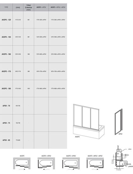 Купить Шторка для ванны Ravak AVDP3-170 белая+тpанспаpент (40vv0102z1) по цене 52800 руб., в Санкт-Петебруге в интернет магазине 100-Систем, а также дургие товары RAVAK из раздела Стеклянные шторки для ванн и Сантехника