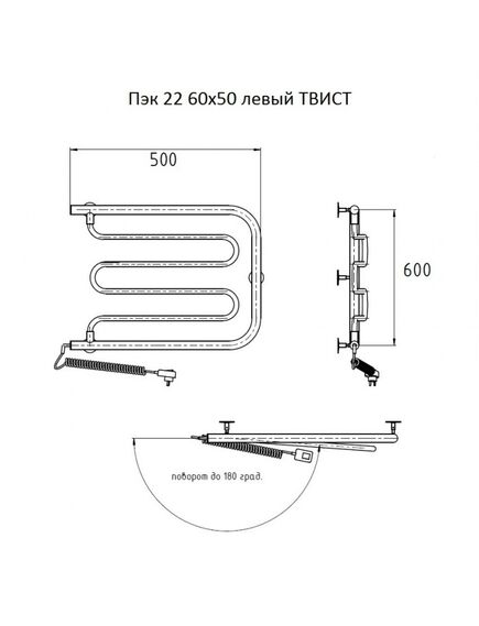 Купить Полотенцесушитель Пэк 22 60х50 левый ТВИСТ (пэк22/6050лев твист) по цене 10215 руб., в Санкт-Петебруге в интернет магазине 100-Систем, а также дургие товары Тругор из раздела Электрические полотенцесушители и Полотенцесушители