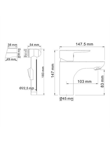 Купить Leine 3508 Смеситель для умывальника с гигиенической лейкой (3508) по цене 11580 руб., в Санкт-Петебруге в интернет магазине 100-Систем, а также дургие товары WasserKRAFT из раздела Гигиенический душ со смесителем и Гигиенический душ