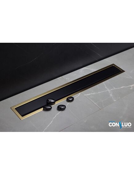 Купить Душевой лоток Pestan Confluo Premium Line 450 Black Glass Gold  (13100114) по цене 45300 руб., в Санкт-Петебруге в интернет магазине 100-Систем, а также дургие товары Pestan из раздела Лотки и Душевые лотки и душевые трапы