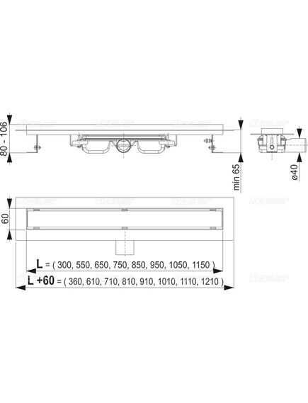 Купить ALCA PLAST Professional Low - Водоотводящий желоб с порогами для цельной решетки, арт. APZ106-650 (apz106-650) по цене 29772 руб., в Санкт-Петебруге в интернет магазине 100-Систем, а также дургие товары AlcaPlast из раздела Лотки и Душевые лотки и душевые трапы