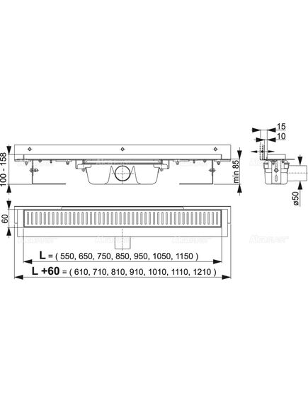 Купить ALCA PLAST Водоотводящий желоб для перфорированной решетки с регулируемым краем к стене, арт.APZ4-1050 (apz4-1050) по цене 31409 руб., в Санкт-Петебруге в интернет магазине 100-Систем, а также дургие товары AlcaPlast из раздела Лотки и Душевые лотки и душевые трапы