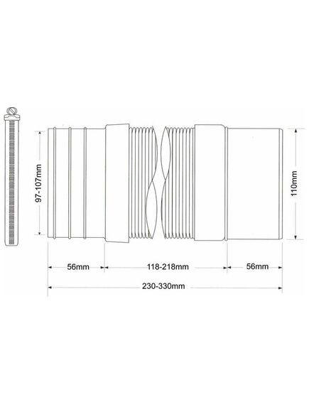 Купить Фановая раздвижная (L230-330мм) гофрированная труба; вход на 97-107мм подсоединение с использованием металлического хомута; выход гладкий Дн=110мм (mrwc-f23pj) по цене 2588.26 руб., в Санкт-Петебруге в интернет магазине 100-Систем, а также дургие товары McALPINE из раздела Гофрированный отвод и Отводы для унитазов