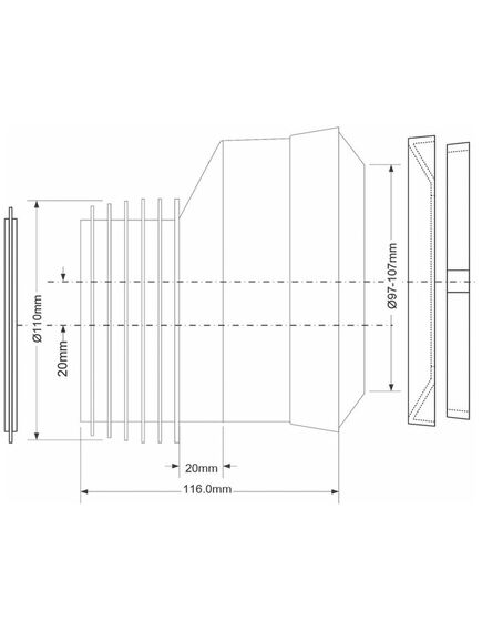 Купить Фановая труба (L116мм) с уплотнительной манжетой и 20мм смещением; вход на 97-107мм, выход вставляется внутрь 4"/110мм трубы (mrwc-mac4) по цене 706.12 руб., в Санкт-Петебруге в интернет магазине 100-Систем, а также дургие товары McALPINE из раздела Трубчатые отводы и Отводы для унитазов