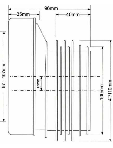 Купить Фановая труба (L95мм) с прокладкой и 20мм смещением; вход на 90-110мм, выход вставляется внутрь 4"/110мм трубы (mrwc4-a) по цене 892.81 руб., в Санкт-Петебруге в интернет магазине 100-Систем, а также дургие товары McALPINE из раздела Трубчатые отводы и Отводы для унитазов