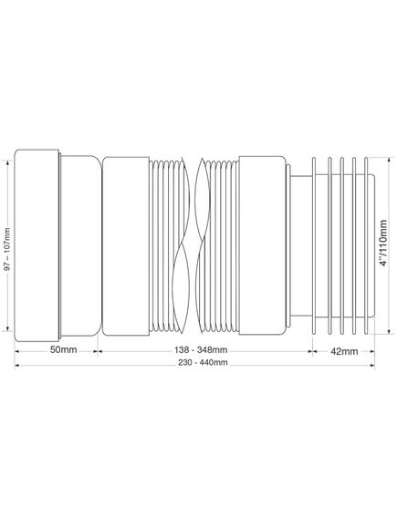 Купить Фановая раздвижная (L230-440мм) гофрированная труба с манжетой; вход Ду=97-107мм; выход вставляется внутрь 4"/110мм трубы (mrwc-f23r) по цене 1635.76 руб., в Санкт-Петебруге в интернет магазине 100-Систем, а также дургие товары McALPINE из раздела Гофрированный отвод и Отводы для унитазов