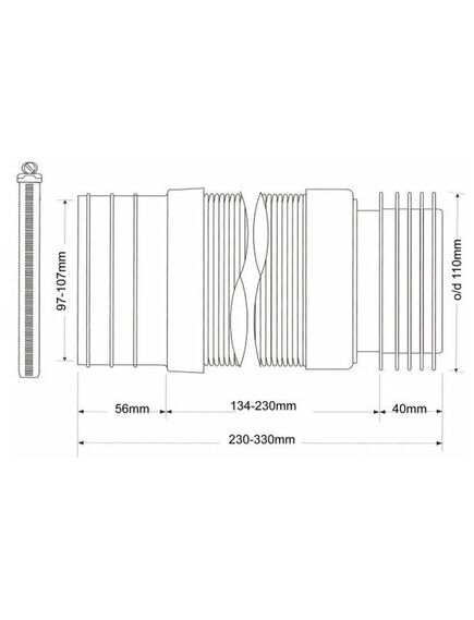 Купить Фановая раздвижная (L230-330мм) гофрированная труба с прокладкой; вход на 97-107мм подсоединение с использованием металлического хомута; выход вставляется внутрь 4"/110мм трубы (mrwc-f23rj) по цене 2715.26 руб., в Санкт-Петебруге в интернет магазине 100-Систем, а также дургие товары McALPINE из раздела Гофрированный отвод и Отводы для унитазов