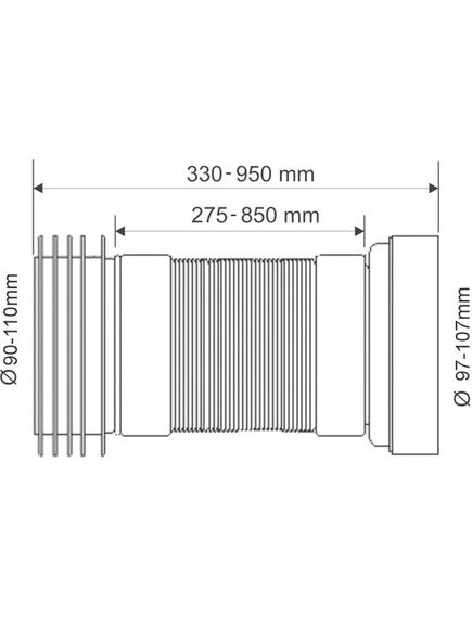 Купить Фановая раздвижная (L330-850мм) гофрированная труба с прокладкой; вход на 90-110мм; выход вставляется внутрь 4"/110мм трубы (mrwc-f33r) по цене 2446.02 руб., в Санкт-Петебруге в интернет магазине 100-Систем, а также дургие товары McALPINE из раздела Гофрированный отвод и Отводы для унитазов