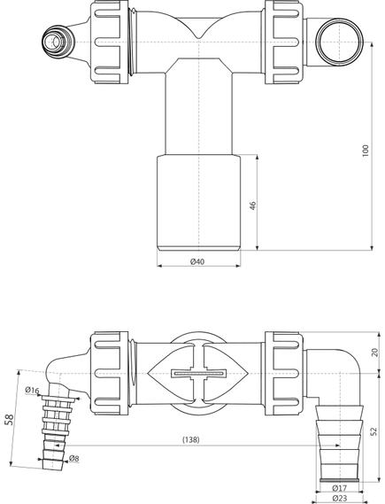 Купить ALCA PLAST Колено с двумя штуцерами DN40/32 / 8–23 с обратными клапанами, арт. P156Z (p156z) по цене 1630.37 руб., в Санкт-Петебруге в интернет магазине 100-Систем, а также дургие товары AlcaPlast из раздела Комплектующие и Сифоны