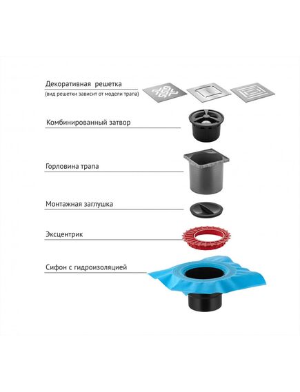 Купить Трап BERGES водосток ZENTRUM Antik 150х150, хром глянец, выпуск D50/75/110 H74 вертикальный (091465) по цене 8410 руб., в Санкт-Петебруге в интернет магазине 100-Систем, а также дургие товары BERGES из раздела Трапы и Душевые лотки и душевые трапы