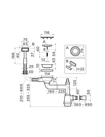 Купить Сифон для кухонной мойки Omoikiri WK-1C-GB 4956760 графит (4956760) по цене 7188 руб., в Санкт-Петебруге в интернет магазине 100-Систем, а также дургие товары Omoikiri из раздела Сифоны для моек и Сифоны