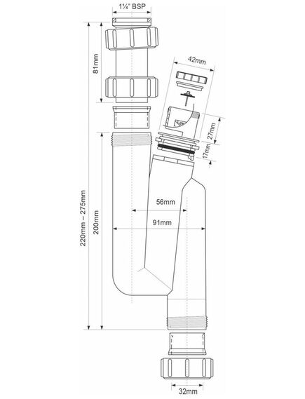 Купить Сифон трубный S-образный (1 1/4'x32мм) без выпуска с вентиляционным клапаном; вертикальный компрессионный выход Ду=32мм (mrw3v) по цене 1408.43 руб., в Санкт-Петебруге в интернет магазине 100-Систем, а также дургие товары McALPINE из раздела Сифоны для моек и Сифоны