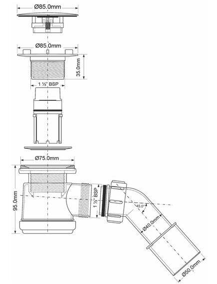 Купить Сифон бутылочный для поддона (сливное отверстие 50-75мм) с пластиковым 85мм выпуском и "грибком" из нержавейки; высота трапа 92мм; выход Дн=40/50мм; цвет-хром (mrs3c-s) по цене 2012.95 руб., в Санкт-Петебруге в интернет магазине 100-Систем, а также дургие товары McALPINE из раздела Сифон и Сифоны для ванн, поддонов