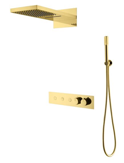 Купить Встроенная душевая система FUSION с термостатом, трехпозиционная GOLD (131-g) по цене 138538 руб., в Санкт-Петебруге в интернет магазине 100-Систем, а также дургие товары BOHEME из раздела Душевые комплекты встраиваемого монтажа и Душевые комплекты встраиваемого монтажа