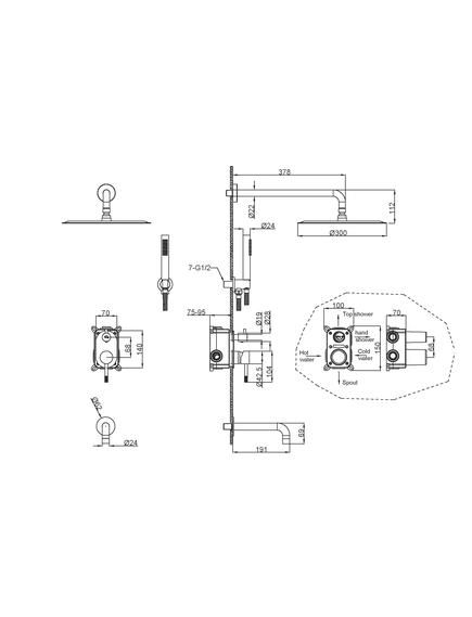 Купить Смеситель встроенный + верхний+ ручной душ, Uno. Gun Metall (464-2-gm) по цене 63810 руб., в Санкт-Петебруге в интернет магазине 100-Систем, а также дургие товары BOHEME из раздела Душевые комплекты встраиваемого монтажа и Душевые комплекты встраиваемого монтажа