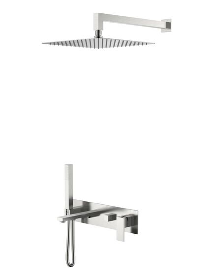 Купить Смеситель встроенный + верхний+ ручной душ Qubic Brushed Nickel (474-nb) по цене 54381 руб., в Санкт-Петебруге в интернет магазине 100-Систем, а также дургие товары BOHEME из раздела Душевые комплекты встраиваемого монтажа и Душевые комплекты встраиваемого монтажа
