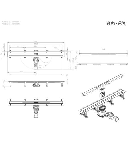 Купить W01SC-S11-080-05BM MasterFlow Трап для душа линейный универс затвор Slim line 80см цвет черн мат (w01sc-s11-080-05bm) по цене 19190 руб., в Санкт-Петебруге в интернет магазине 100-Систем, а также дургие товары AM.PM из раздела Лотки и Душевые лотки и душевые трапы