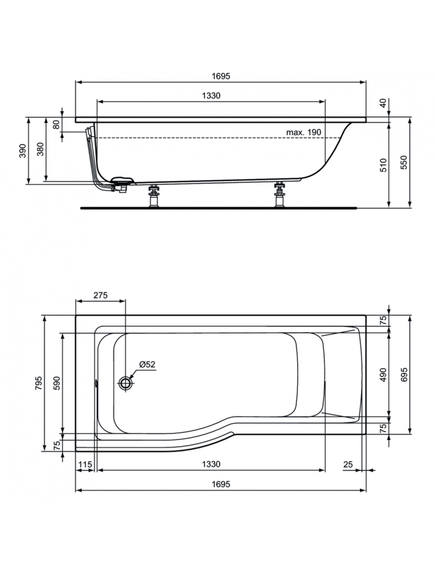 Купить Асимметричная ванна 170х80 см Ideal Standard CONNECT AIR E113401 (e113401) по цене 65937.65 руб., в Санкт-Петебруге в интернет магазине 100-Систем, а также дургие товары IDEAL STANDARD из раздела Акриловые ванны и Ванны