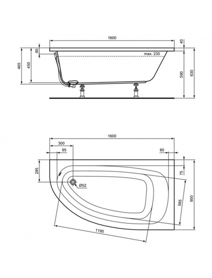 Купить Асимметричная ванна 160х90 см Ideal Standard HOTLINE K275701 (k275701) по цене 39321.8 руб., в Санкт-Петебруге в интернет магазине 100-Систем, а также дургие товары IDEAL STANDARD из раздела Акриловые ванны и Ванны