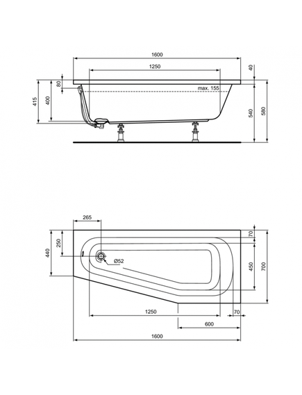 Купить Асимметричная ванна 160х70 см Ideal Standard HOTLINE K276101 (k276101) по цене 29380.25 руб., в Санкт-Петебруге в интернет магазине 100-Систем, а также дургие товары IDEAL STANDARD из раздела Акриловые ванны и Ванны