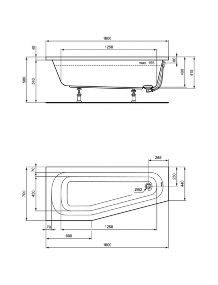 Купить Асимметричная ванна 160х70 см Ideal Standard HOTLINE K276301 (k276301) по цене 29380.25 руб., в Санкт-Петебруге в интернет магазине 100-Систем, а также дургие товары IDEAL STANDARD из раздела Акриловые ванны и Ванны