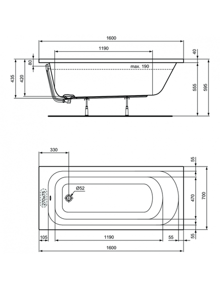 Купить Прямоугольная ванна 160х70 см Ideal Standard SIMPLICITY W004301 (w004301) по цене 33647.07 руб., в Санкт-Петебруге в интернет магазине 100-Систем, а также дургие товары IDEAL STANDARD из раздела Акриловые ванны и Ванны
