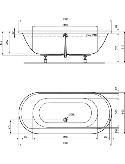 Купить Встраиваемая акриловая овальная ванна 180х80 см Ideal Standard CONNECT AIR E106801 (e106801) по цене 66946.94 руб., в Санкт-Петебруге в интернет магазине 100-Систем, а также дургие товары IDEAL STANDARD из раздела Акриловые ванны и Ванны