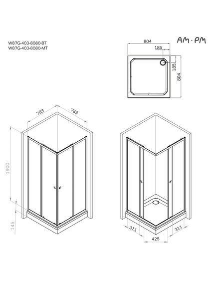 Купить W87G-403-8080-BT Sunny душ огражд квадратн, раздвижн двери 80x80 черный,стекло прозрачн (w87g-403-8080-bt) по цене 26490 руб., в Санкт-Петебруге в интернет магазине 100-Систем, а также дургие товары AM.PM из раздела Душевые ограждения и Душевые кабины и ограждения