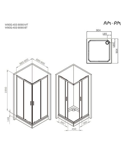 Купить W90G-403-9090BT Gem душевое огражд квадратн.,раздвиж.двери 90x90 черный мат.,стекло прозрачн (w90g-403-9090bt) по цене 34990 руб., в Санкт-Петебруге в интернет магазине 100-Систем, а также дургие товары AM.PM из раздела Душевые ограждения и Душевые кабины и ограждения
