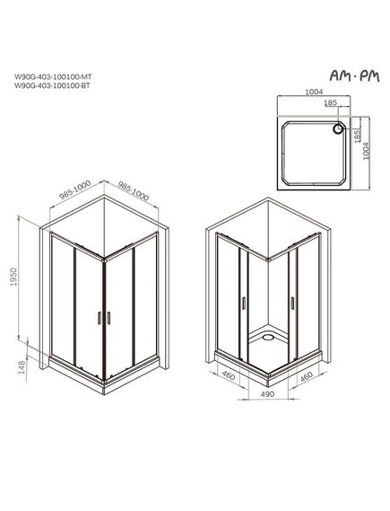 Купить W90G-403-100100-MT Gem душевое огражд квадратн.,раздвиж.двери 100x100 хром мат.,стекло прозрачн (w90g-403-100100-mt) по цене 36690 руб., в Санкт-Петебруге в интернет магазине 100-Систем, а также дургие товары AM.PM из раздела Душевые ограждения и Душевые кабины и ограждения