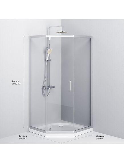 Купить W90G-405-090MT Душевое ограждение Gem 5-corner Pivot 90x90 стекло прозрачное, профиль матовый хром,  (w90g-405-090mt) по цене 60690 руб., в Санкт-Петебруге в интернет магазине 100-Систем, а также дургие товары AM.PM из раздела Душевые ограждения и Душевые кабины и ограждения