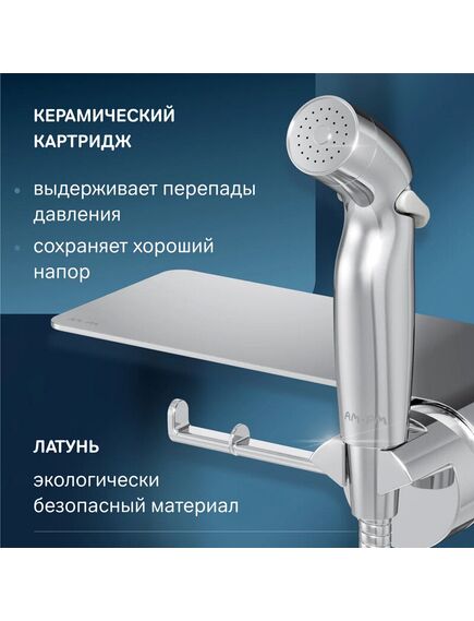 Купить F0H8F900 Func, гигиенический набор со смесителем для душа с полкой, хром, шт. (f0h8f900) по цене 10790 руб., в Санкт-Петебруге в интернет магазине 100-Систем, а также дургие товары AM.PM из раздела Гигиенический душ со смесителем и Гигиенический душ