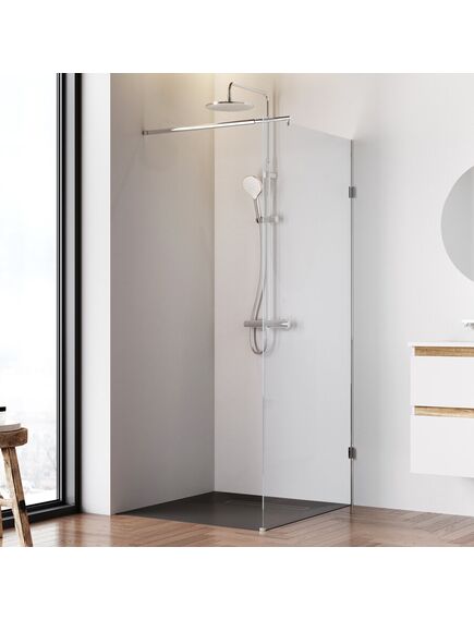 Купить W94WI-90-F1-MTE Душевая перегородка X-Joy 90x195, стекло прозр. 6 мм + покрытие, фурнитура мат хром (w94wi-90-f1-mte) по цене 13990 руб., в Санкт-Петебруге в интернет магазине 100-Систем, а также дургие товары AM.PM из раздела Душевые перегородки и Душевые двери, перегородки