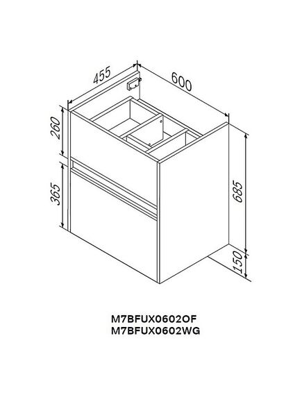 Купить M7BFUX0602WG Sense, База под раковину, универсальная, 60 см, 2 ящика, цвет: белый глянец (m7bfux0602wg) по цене 15990 руб., в Санкт-Петебруге в интернет магазине 100-Систем, а также дургие товары AM.PM из раздела Тумбы под раковину и Мебель для ванной комнаты