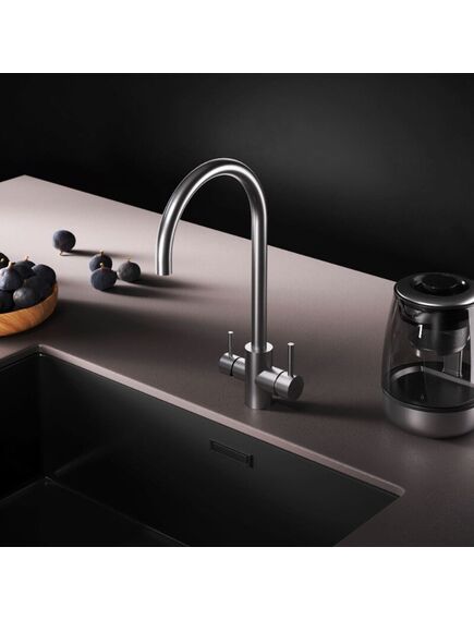 Купить F85B07711 X-Joy, смеситель для кухни с С-изливом с каналом для питьевой воды, сатин (f85b07711) по цене 7990 руб., в Санкт-Петебруге в интернет магазине 100-Систем, а также дургие товары AM.PM из раздела Смесители с подключением фильтра и Смесители для кухни