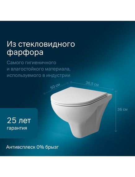 Купить C901700SC Gem подвесной унитаз FlashClean с сиденьем микролифт (c901700sc) по цене 15990 руб., в Санкт-Петебруге в интернет магазине 100-Систем, а также дургие товары AM.PM из раздела Унитазы подвесные и Унитазы