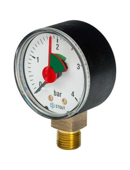 Купить STOUT SIM-0008 Манометр радиальный с указателем предела. Корпус Dn 50 мм 1/4", 0...4 бар, кл.2.5 (sim-0008-500408) по цене 752 руб., в Санкт-Петебруге в интернет магазине 100-Систем, а также дургие товары STOUT из раздела Манометры и Контрольно-измерительные приборы