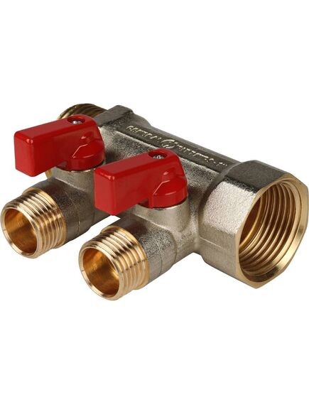 Купить SMB 6200 011202 STOUT Коллектор с шаровыми кранами 1", 2 отвода 1/2" (красные ручки) (smb 6200 011202) по цене 1625 руб., в Санкт-Петебруге в интернет магазине 100-Систем, а также дургие товары STOUT из раздела Запорные коллекторы и Коллекторы и коллекторные группы