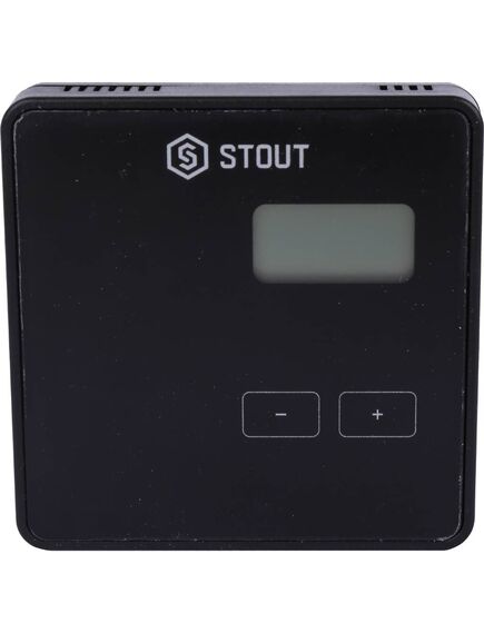 Купить STOUT  Беспроводной комнатный двухпозиционный регулятор ST-294v2, черный (ste-0101-029422) по цене 13036 руб., в Санкт-Петебруге в интернет магазине 100-Систем, а также дургие товары STOUT из раздела Управляющие модули и Автоматика для водяного теплого пола