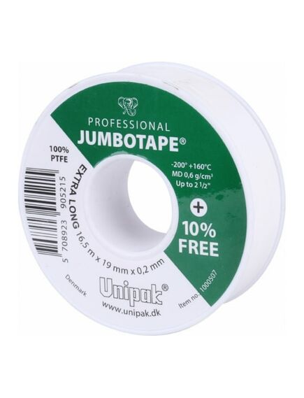 Купить ФУМ-лента "JUMBOTAPE" PROF (16.5м*19мм*0,2мм) (уп 5/50 шт) (1000507) по цене 600 руб., в Санкт-Петебруге в интернет магазине 100-Систем, а также дургие товары Unipak из раздела Прокладки, лен, фум, смазки, клей и Инструменты, крепёж, прокладки