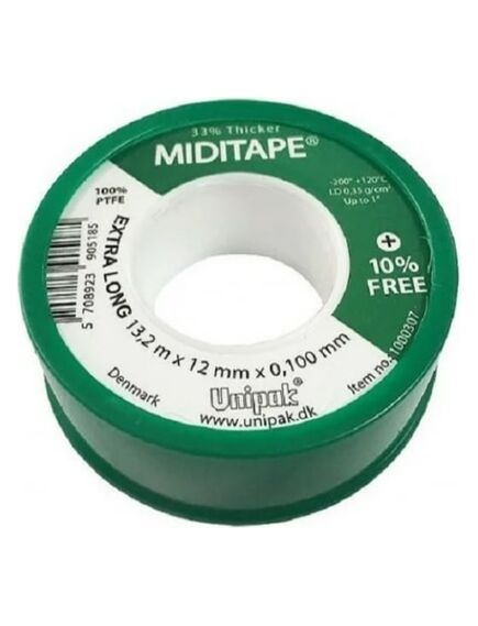Купить ФУМ-лента "MIDITAPE"  (13,2м*12мм*0,10мм) (уп 10/250 шт) (1000307) по цене 139 руб., в Санкт-Петебруге в интернет магазине 100-Систем, а также дургие товары Unipak из раздела Прокладки, лен, фум, смазки, клей и Инструменты, крепёж, прокладки