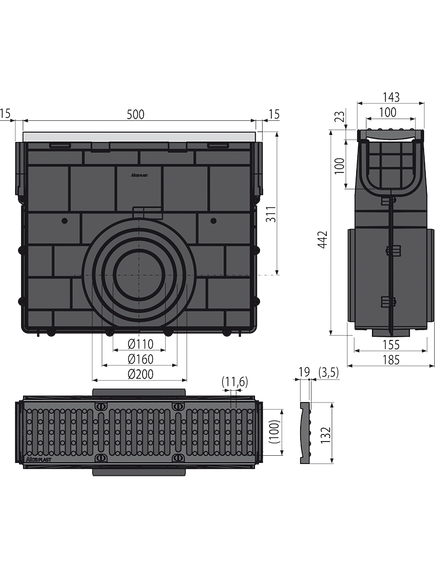 Купить ALCA PLAST Пескоуловитель для дренажного канала AVZ103 с метеллической рамой и чугунной решеткой D400, арт. AVZ (avz103r-r201) по цене 24048 руб., в Санкт-Петебруге в интернет магазине 100-Систем, а также дургие товары AlcaPlast из раздела Комплектующие и Душевые лотки и душевые трапы